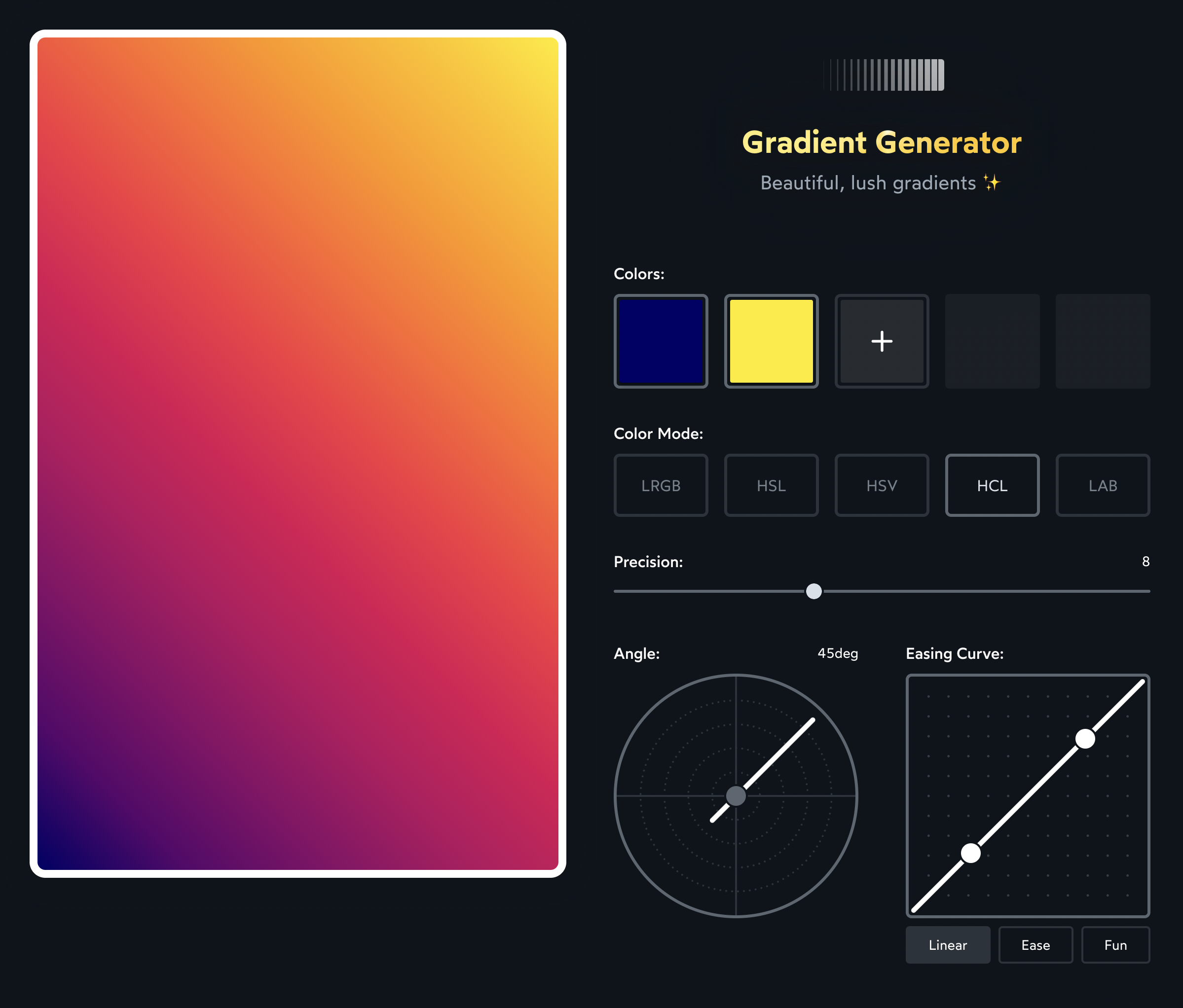 Screenshot of a tool that allows you to customize a gradient