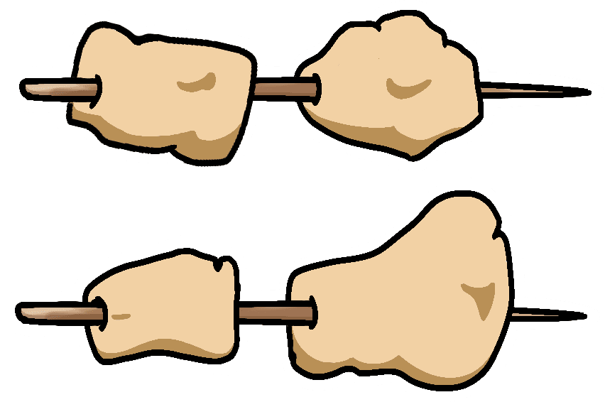 Two kebabs, each with two pieces of chicken