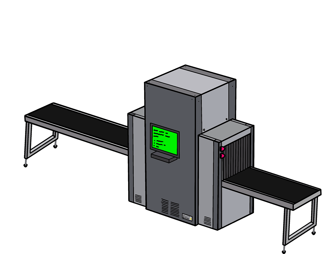 A large machine, similar to an airport scanner. It has a conveyor belt. A designer places a gift at one end, and it feeds into the machine. At the other end, a box covered in question marks emerges.