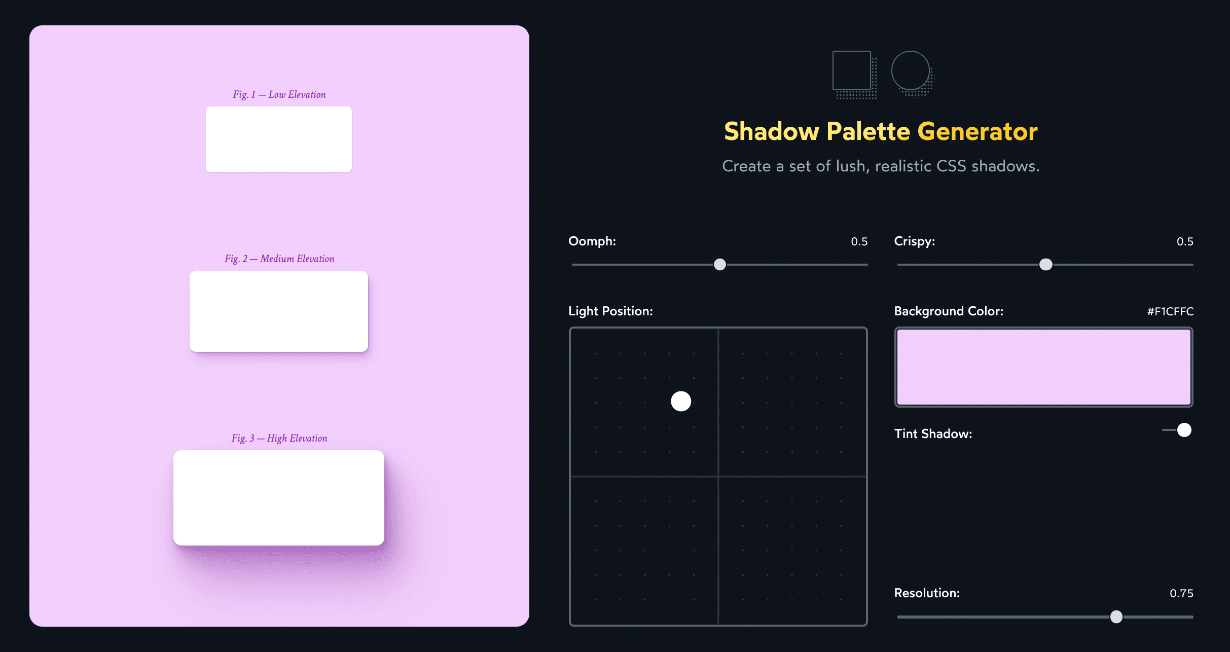 Preview image showing 3 shadows and assorted controls