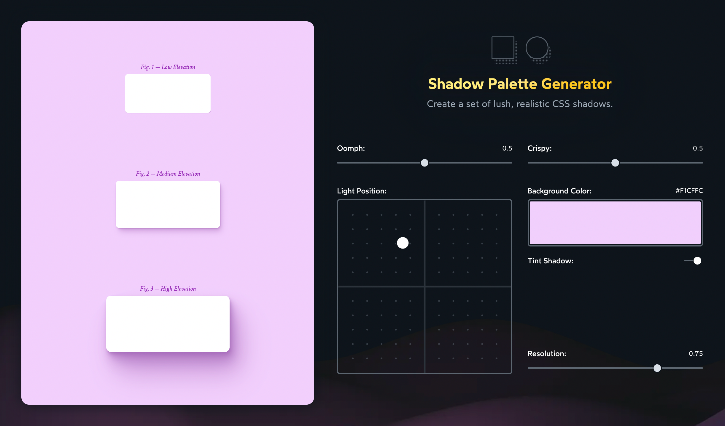 Screenshot of my tool for programmatically generating shadows