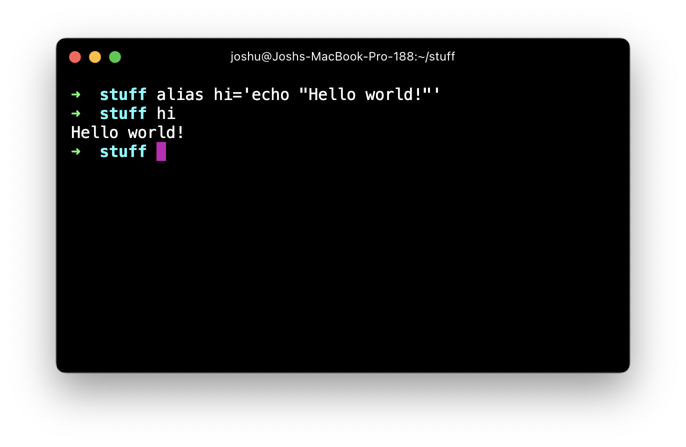 Running the 'alias' command, to create an alias for the echo command