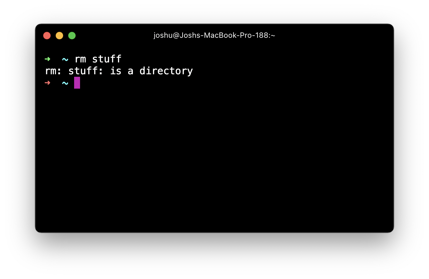Running the 'rm' command on a directory, and getting an error
