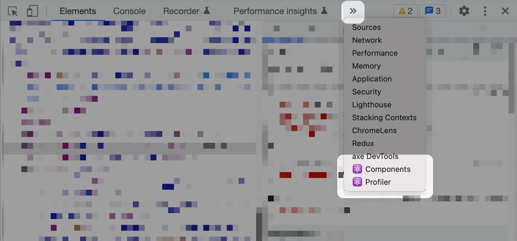 Screenshot showing two new tabs in the Chrome devtools, “Components” and “Profiler”