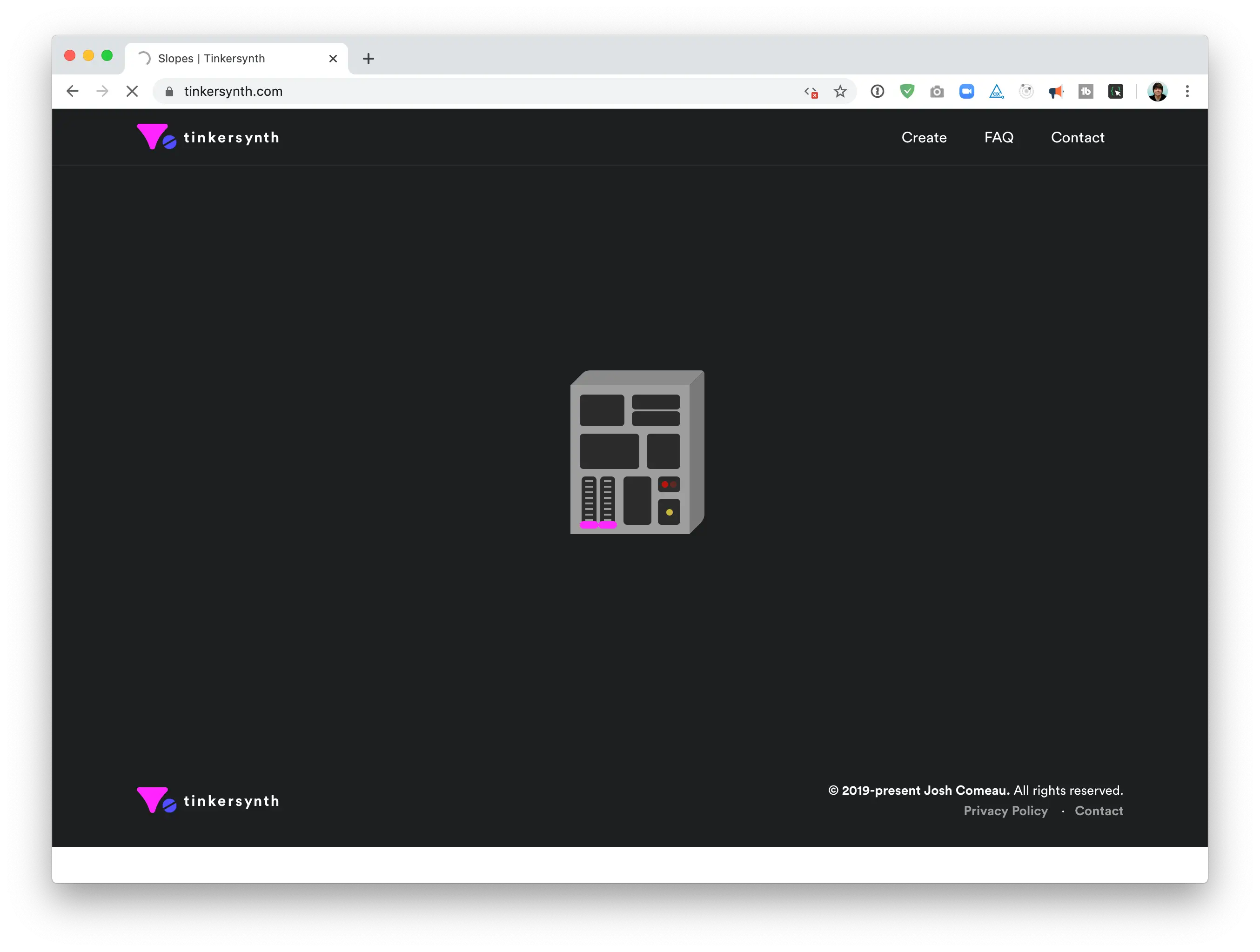 Screenshot of a browser loading a page, with visible header + footer and a whimsical loading spinner