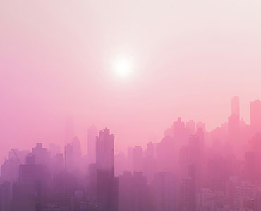 A pink city skyline