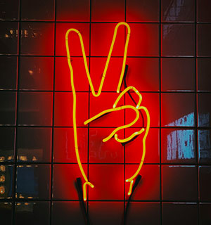 A neon peace sign