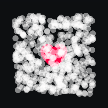 The heart icon completely covered by 500 particles, forming a square and obscuring the icon