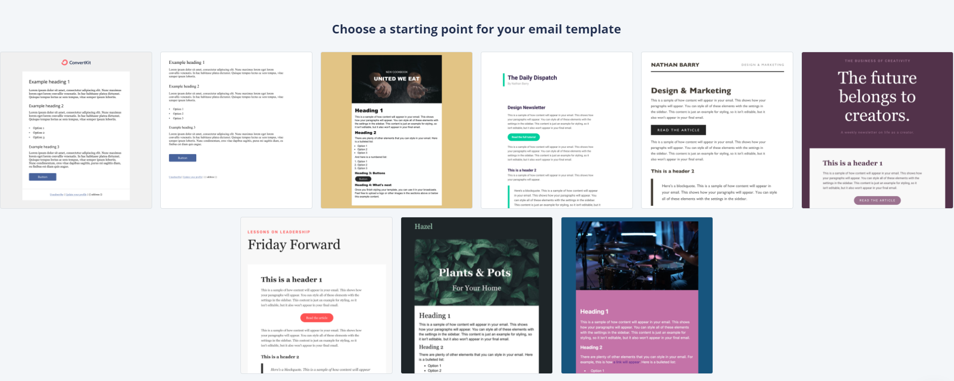 A collection of templates from ConvertKit